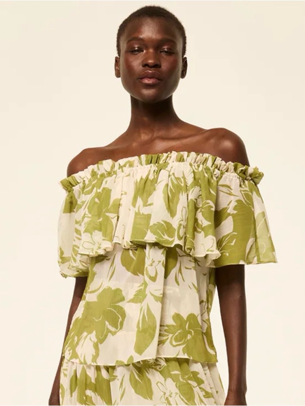 MISA Los Angeles Adah Top In Green Goddess Floral Ruffle Boho NWT Sz M